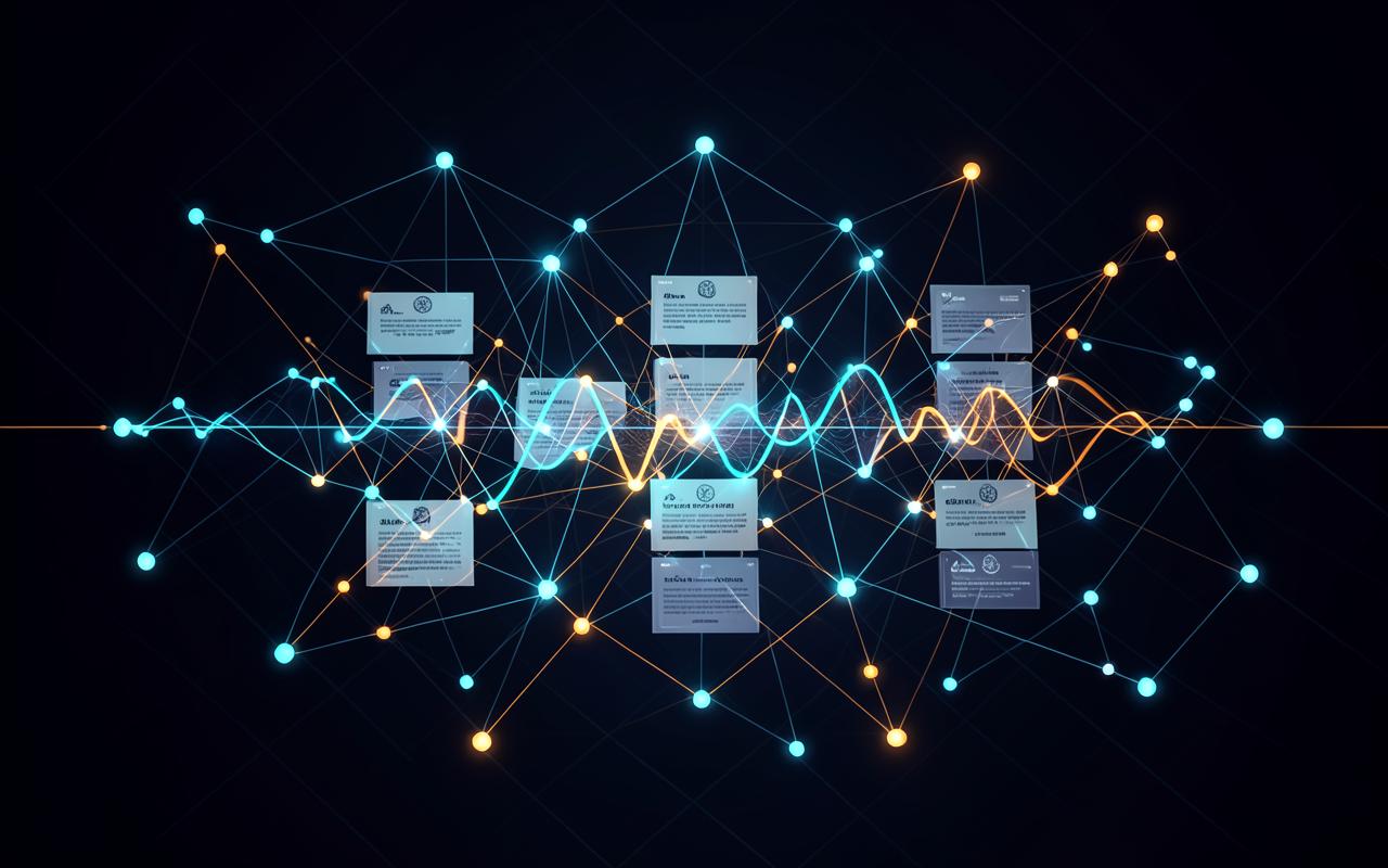 Knowledge-graph style diagram linking multimedia technology, standards, specifications, patents, claims, essentiality, patent pools, licensing and product implementations