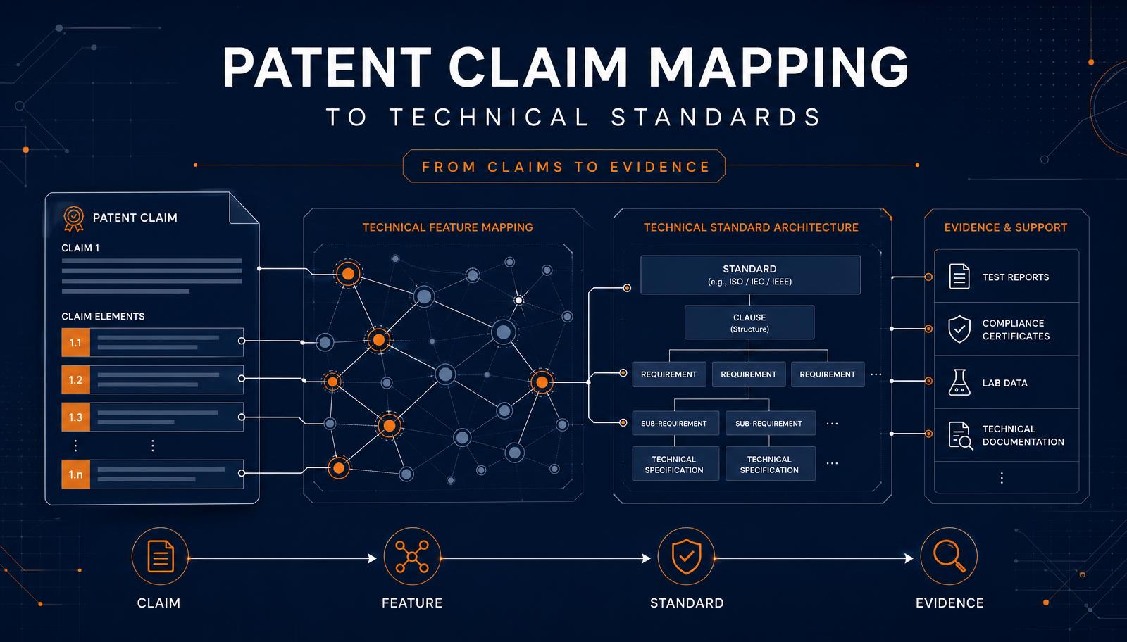 Patent Claim Mapping to Technical Standards: From Claims to Evidence — featured illustration