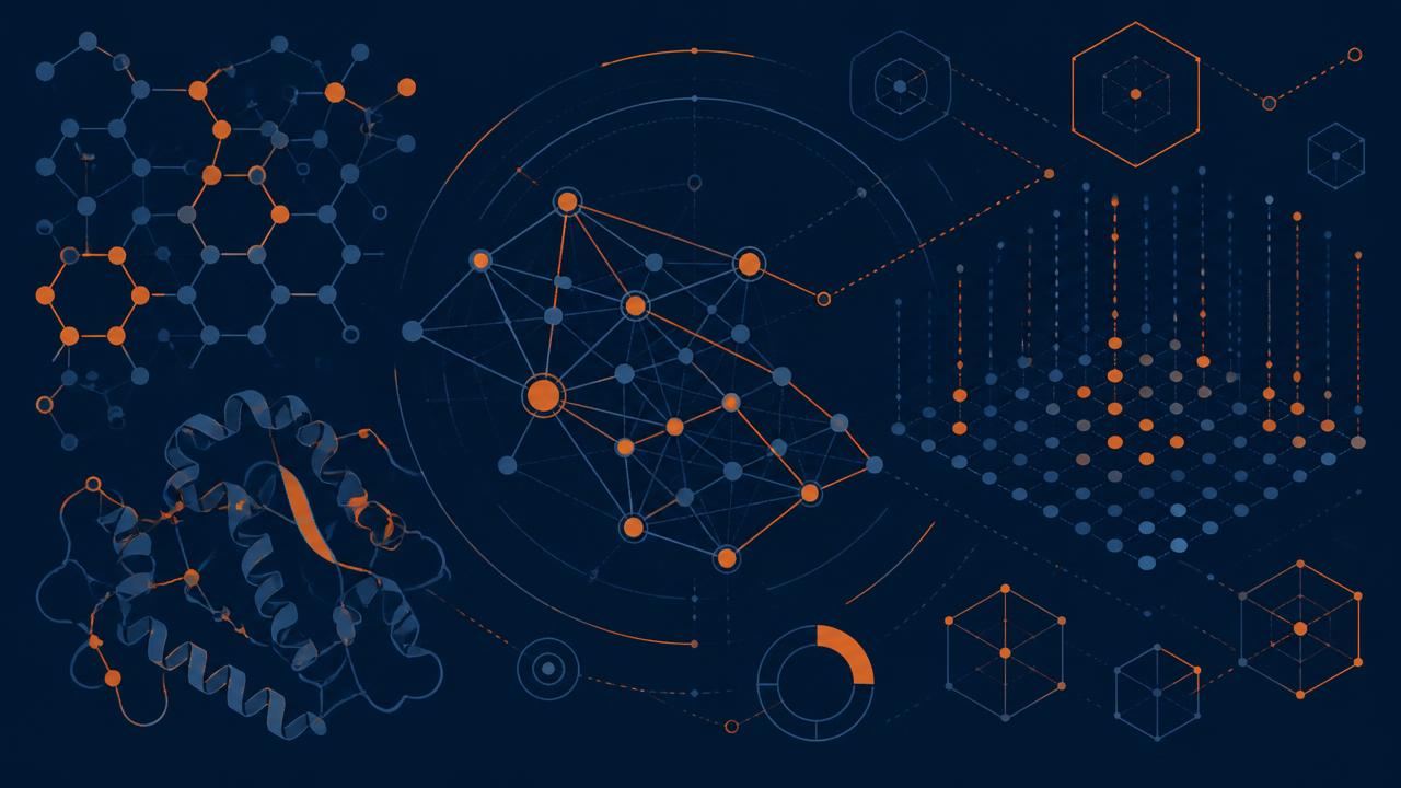 Pharma IP news — AI drug discovery platform, molecular structures and model graph illustration